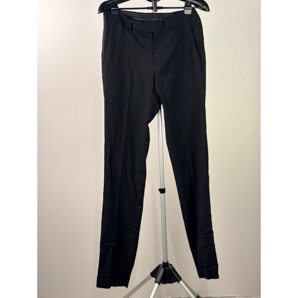Soul of London Mens Black Flat Front Dress Pants 33R Stretch Trousers CA07748
